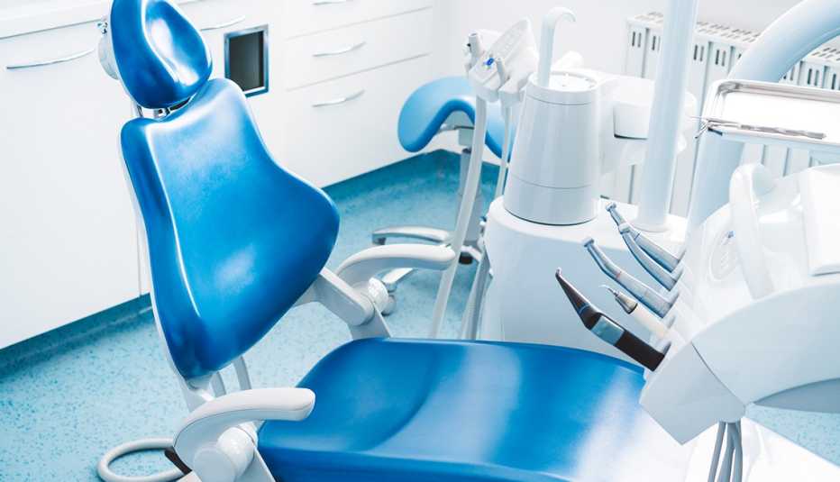dentist chair and dental tools in an office