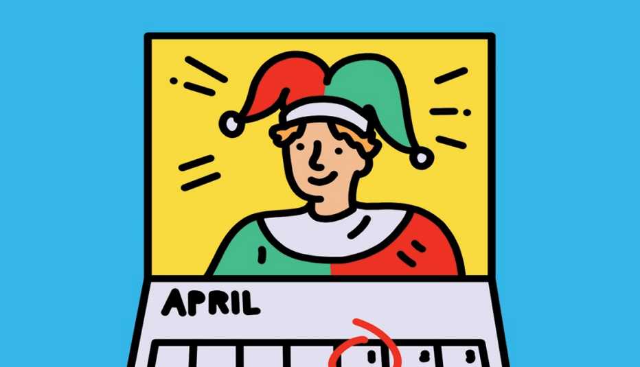 illustration of calendar of April with jester on it