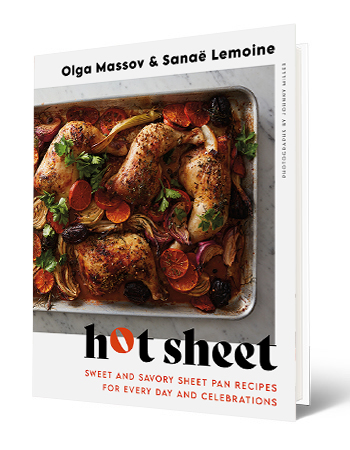 book cover that says olga massov and sanaë lemoine, hot sheet, with picture of meat and spices in pan