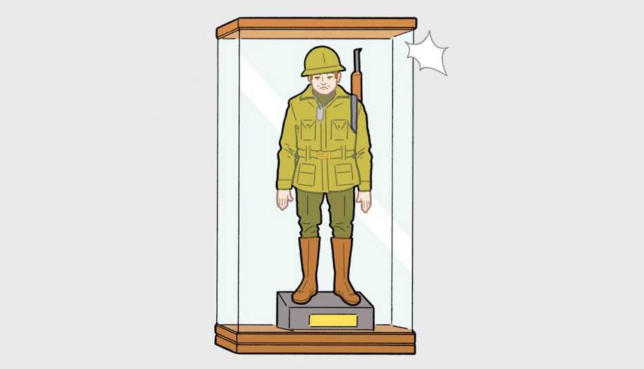 illustration of collectible figurine in glass case