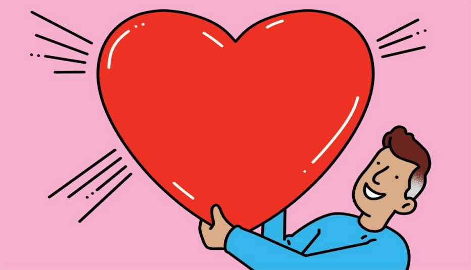 illustration of man holding giant red heart