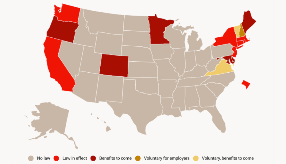 map of states in US with paid family leave