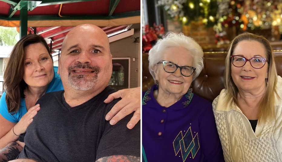 two photos on the left are barbara and tom tarallo and on the right are diane zonko and her daughter caregiver barbara whisenhunt