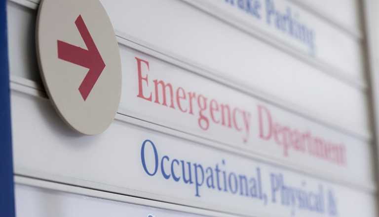 Close up of sign for emergency department in hospital