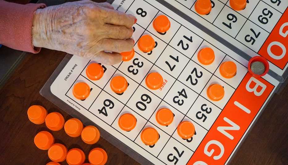 top view of a nursing home resident playing bingo