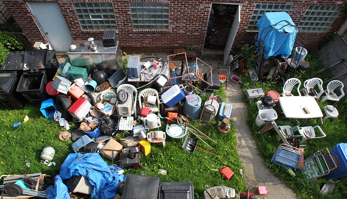 Lawn covered in personal items