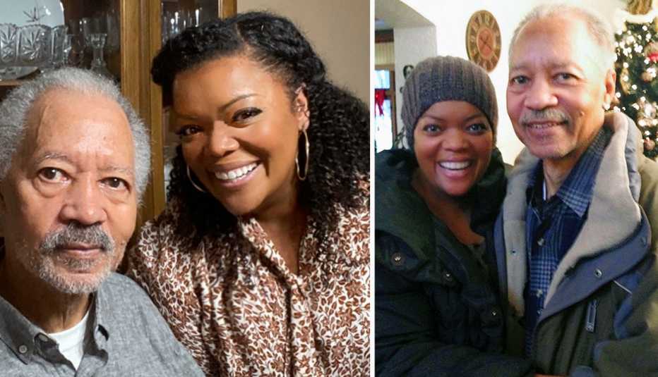 yvette nicole brown and her father in two photos at home