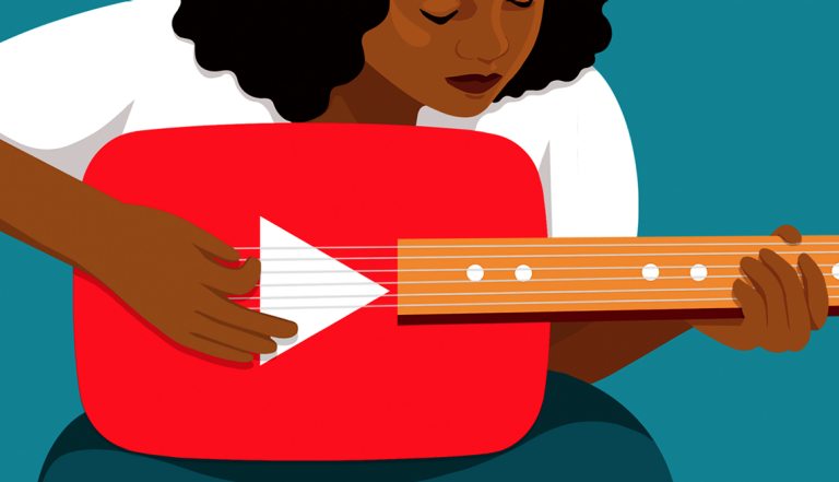 illustration of a person playing a red guitar