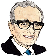 Portrait drawing of an American director Martin Charles Scorsese .