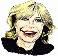 Portrait drawing of English singer Marianne Faithfull. Close up look of a lady with smile