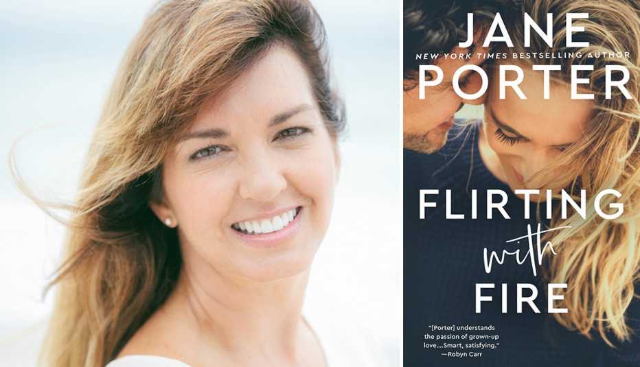 author jane porter is pictured along with the cover of her newest book flirting with fire