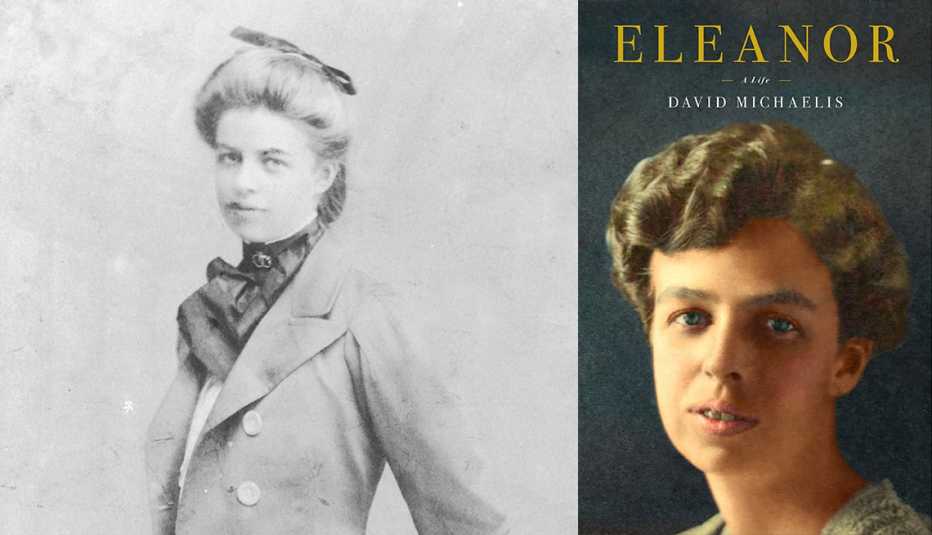 a young eleanor roosevelt in a historical photo and the cover of a new biography