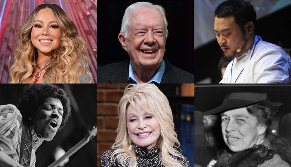 6 photos of well known personalities mariah carey jimmy carter chef david chang eleanor roosevelt dolly parton and jimi hendrix