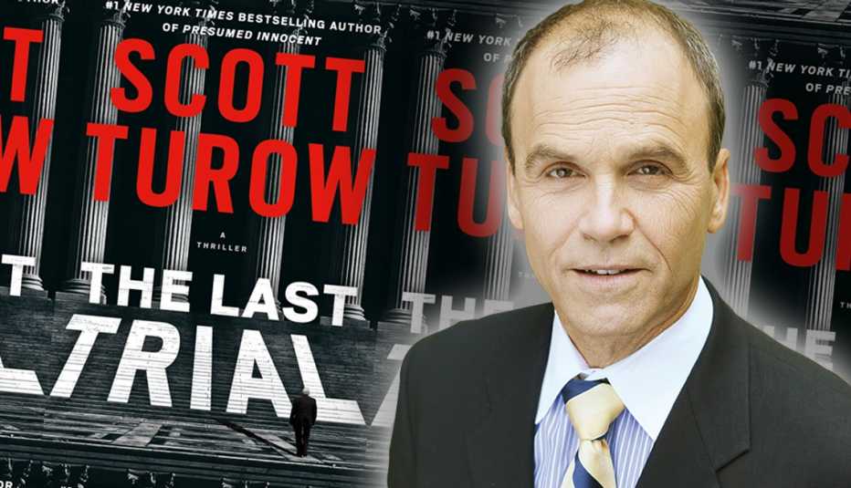 author scott turow and the cover of his new book the last trial
