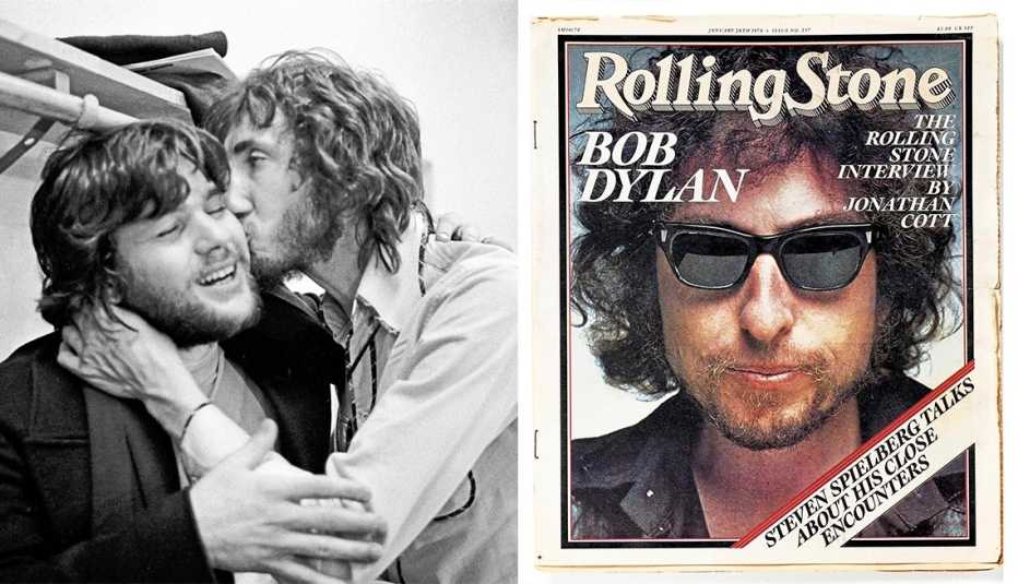 jann wenner and pete townsend and a rolling stone magazine cover of bob dylan in nineteen seventy eight