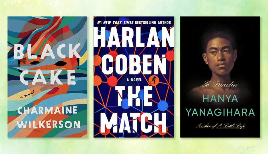 from left to right black cake by charmaine wilkerson then the match by harlan coben then to paradise by hanya yanagihara