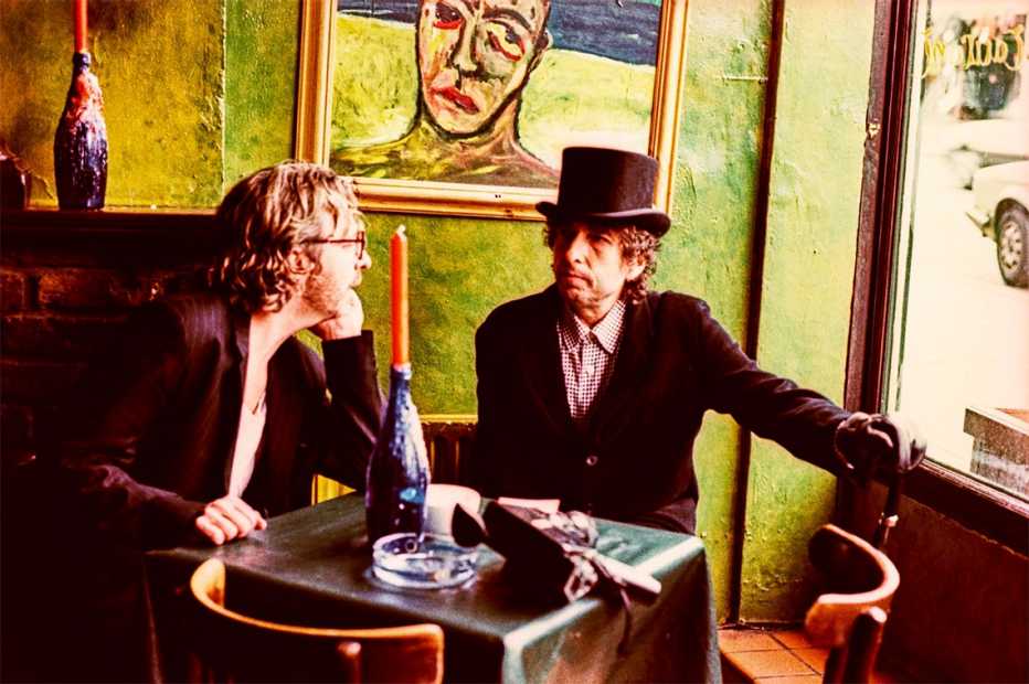 dave stewart of eurythmics with bob dylan shooting a video for dylans cover of blood in my eyes by the mississippi sheiks in london nineteen ninety three