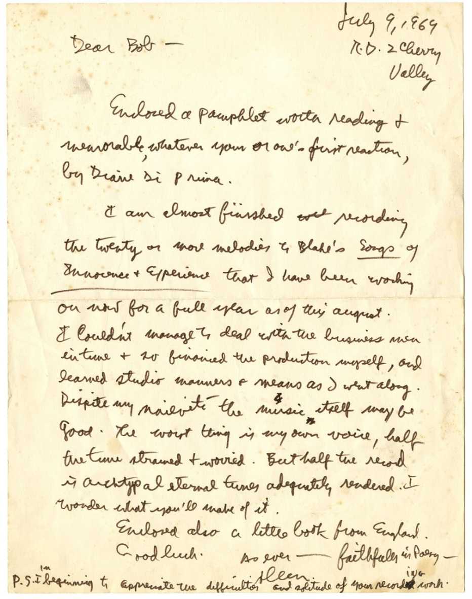 a letter from allen ginsberg to bob dylan nineteen sixty four