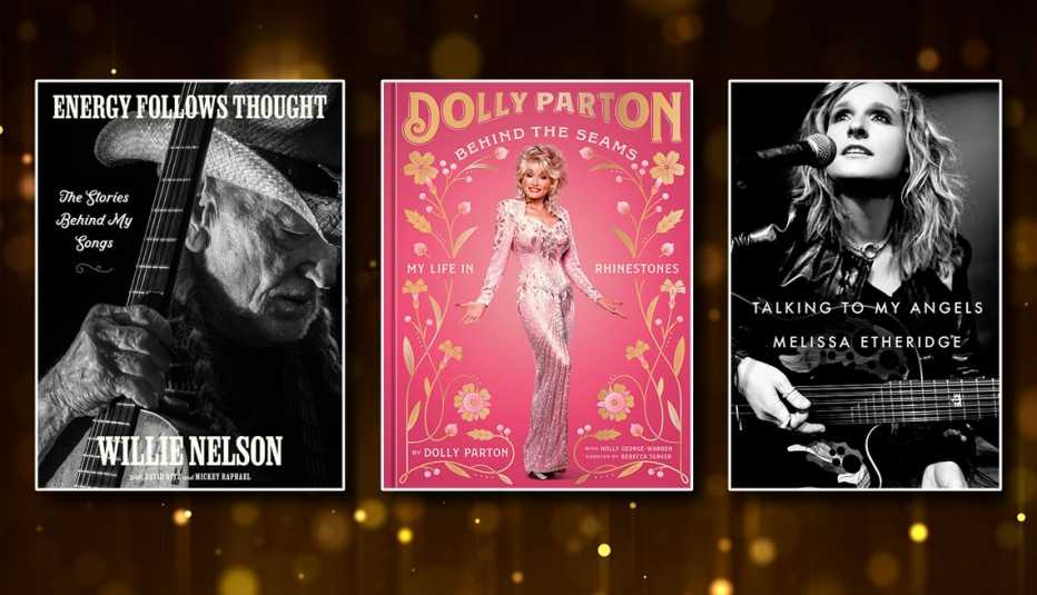 celebrity musician memoirs from left to right energy follows thought by willie nelson then behind the seams by dolly parton then talking to my angles by melissa ethridge