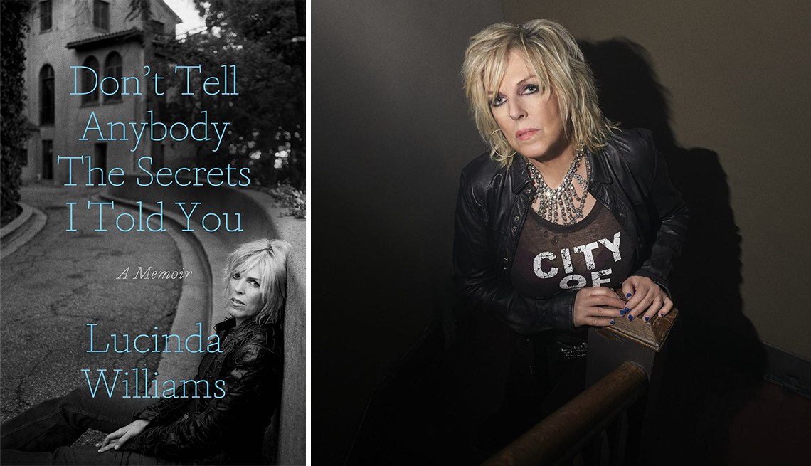 left book cover of dont tell anybody the secrets i told you a memoir by lucinda williams right lucinda williams