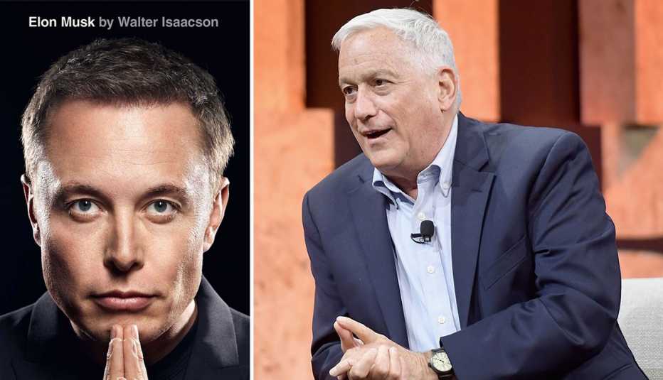 left book cover of elon musk by walter isaacson right author walter isaacson