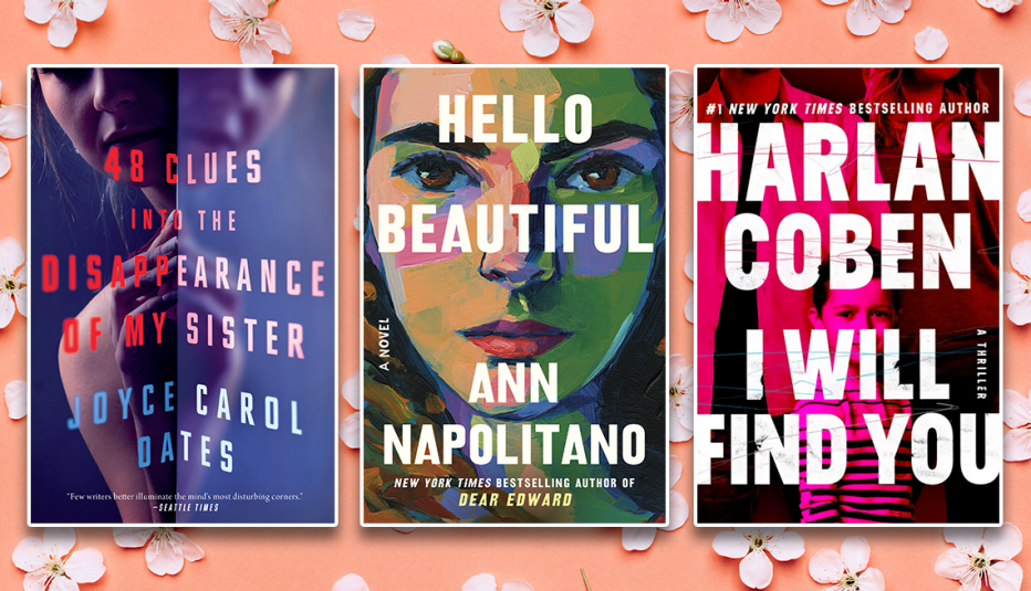 from left to right book covers forty eight clues into the disappearance of my sister by joyce carol oates then hello beautiful by ann napolitano then i will find you by harlan coben