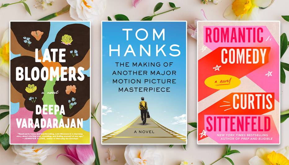 from left to right book covers late bloomers by deepa varadarajan then the making of another major motion picture masterpiece by tom hanks then romanticy comedy by curtis sittenfeld