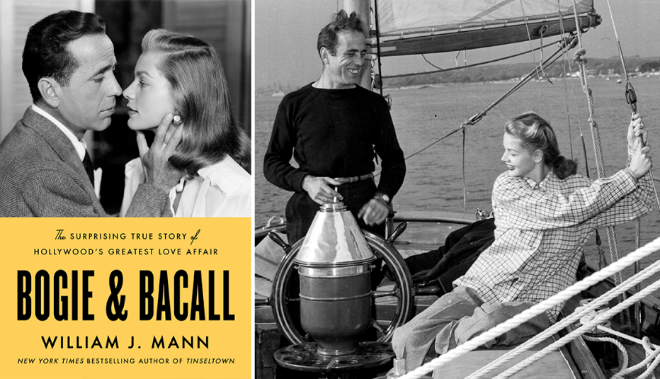 left the book cover for bogie and bacall by william j mann right actor humphrey bogart and his wife actress lauren bacall on board their yacht in nineteen forty six