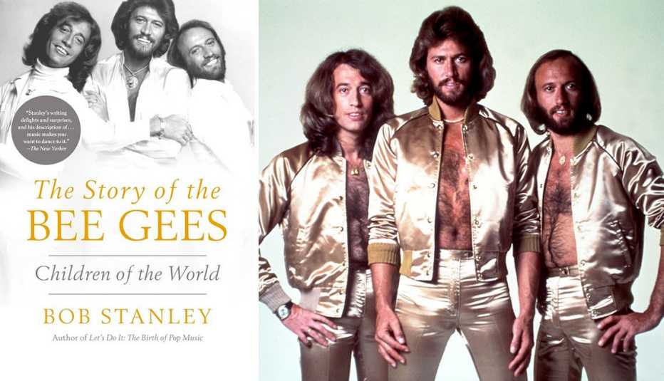 left the book cover for the story of the bee gees by bob stanley right disco group the bee gees in nineteen seventy nine