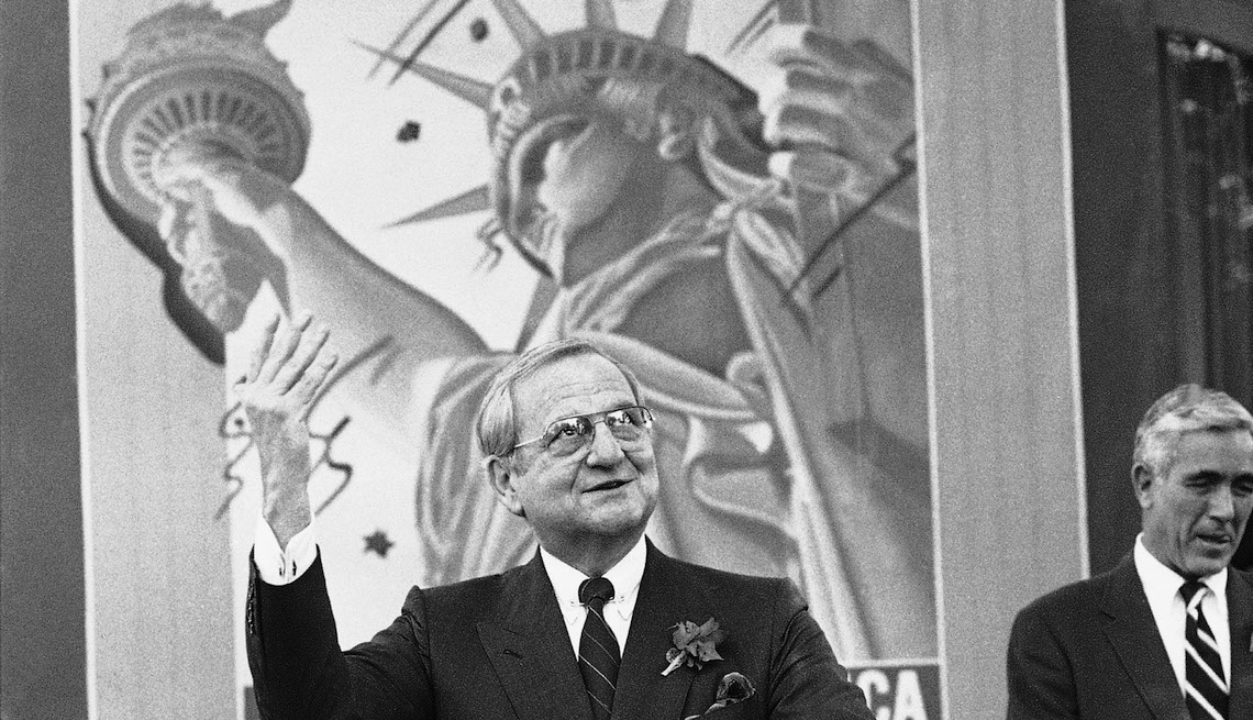 Lee Iacocca, chairman and chief executive of Chrysler Corp., responds to questions in front of the Tournament House in Pasadena where he was named grand marshal of the 1985 Rose Parade by Tournament officials, Thursday, Oct. 18, 1984, Pasadena, Calif. 
