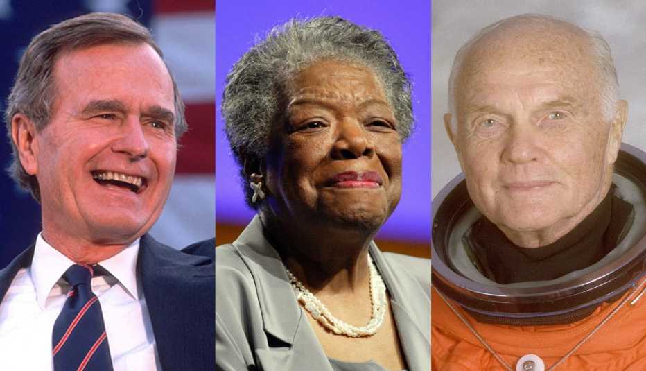 triptych photos of former president george h w bush author and activist maya angelou and astronaut and former senator john glenn who have all padded away this decade