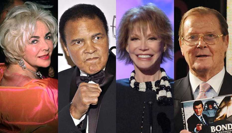 Elizabeth Taylor, Muhammad Ali, Mary Tyler Moore, Roger Moore