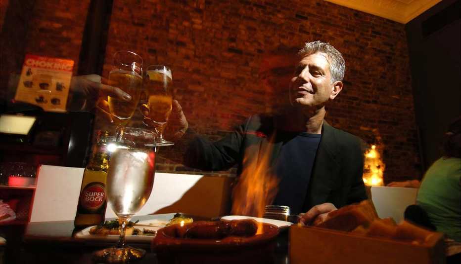 Chef Anthony Bourdain has a drink at Tintol restaurant in Times Square. Bourdain, 49, is the star of "Anthony Bourdain: No Reservations," the Travel Channel series that's half travelogue and half food show. Traveling constantly for the show.