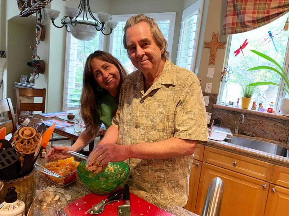 Beau Bridges is in the kitchen preparing food with his wife Wendy