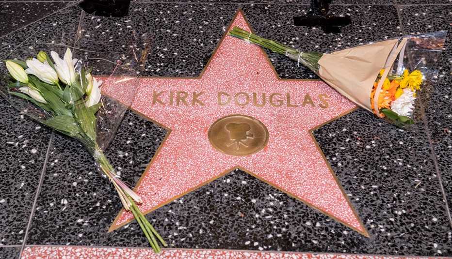 Flowers placed at Kirk Douglas star on the Hollywood Walk of Fame