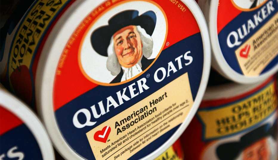 Containers of Quaker Oats are seen on the shelves of a supermarket 