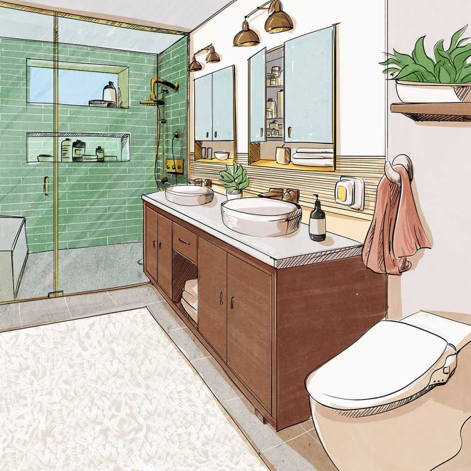 design sketch of a finished bathroom