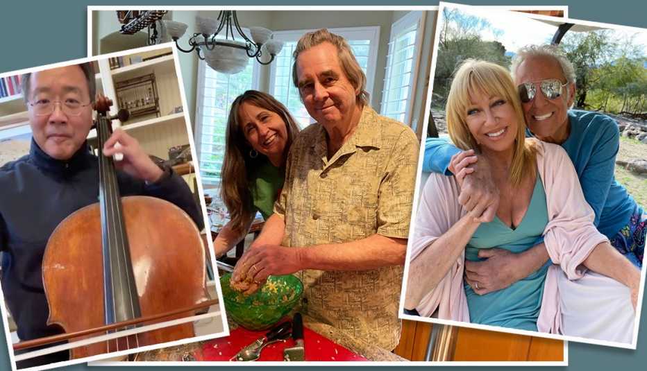 composite of snapshots from celebrities yo yo ma beau bridges and suzanne somers