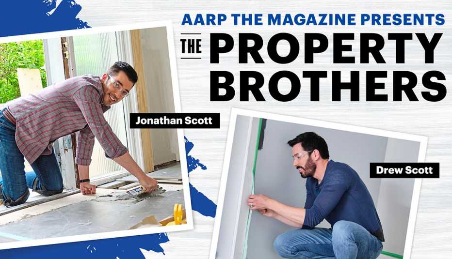 An illustration for the A A R P live interactive Q and A event starring the Property Brothers Drew and Jonathan Scott