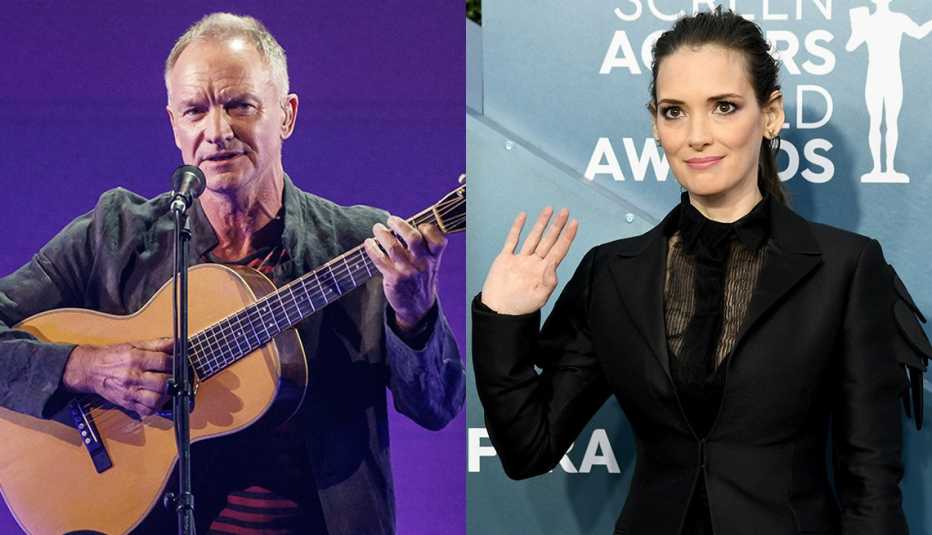 Side by side images of Sting and Winona Ryder