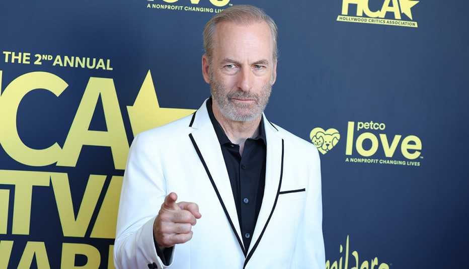 Bob Odenkirk points his finger on the red carpet at the 2nd Annual HCA TV Awards Broadcast & Cable at The Beverly Hilton in Beverly Hills, California