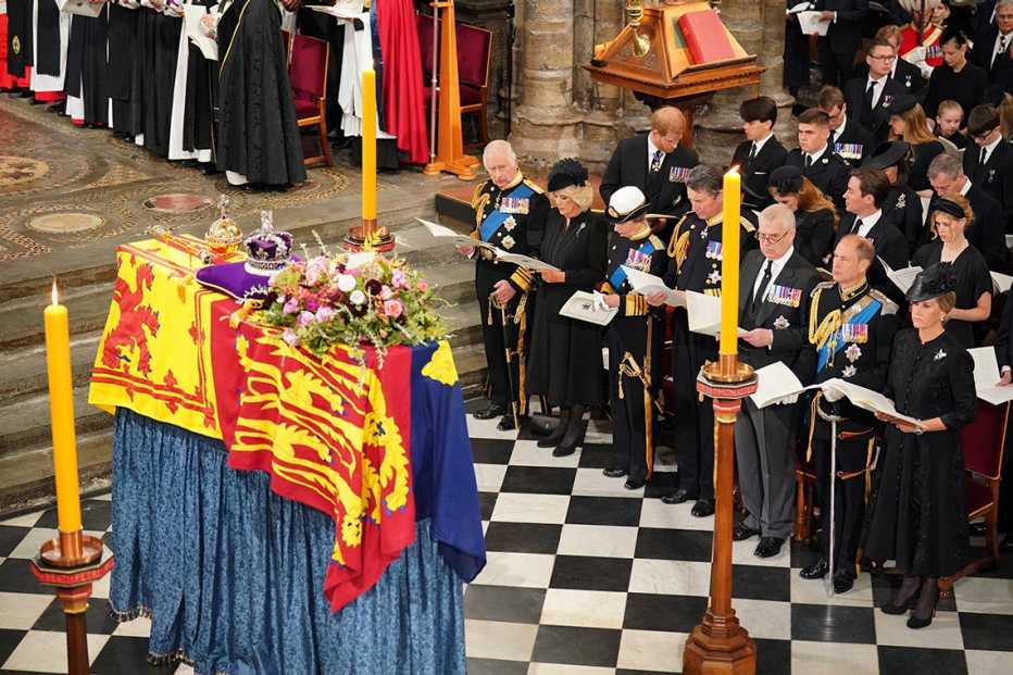 The royal family in front of the coffin of Queen Elizabeth II during the State Funeral of Queen Elizabeth II