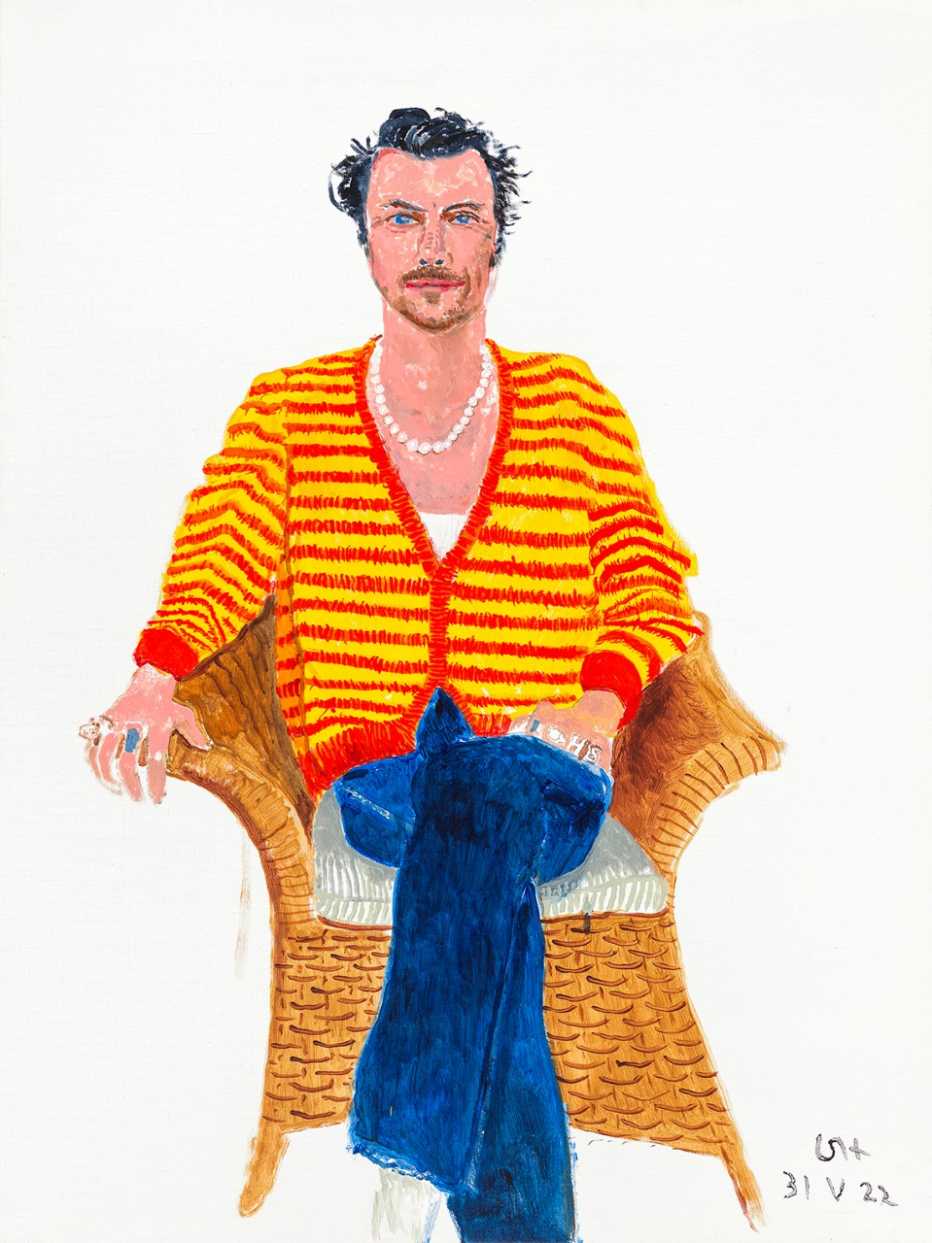 a painting titled harry styles may thirty first acrylic on canvas by david hockney