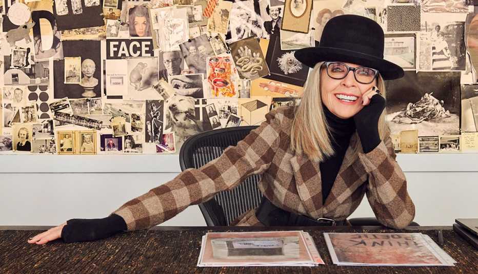 Diane Keaton photographed in her home office in February 2023