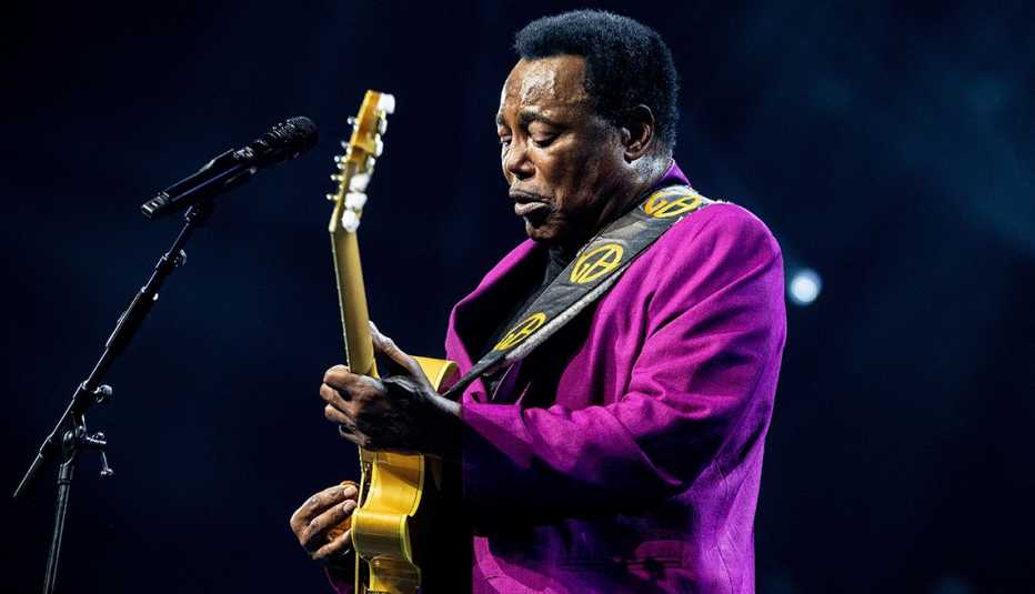 George Benson playing his guitar during his performance at the NN North Sea Jazz festival in the Netherlands