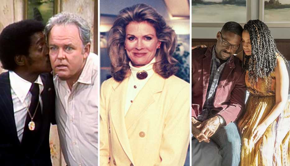 Side by side images from TV shows All in the Family, Murphy Brown and This Is Us