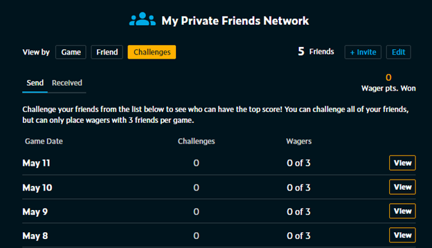 right again trivia private friends network points won screen