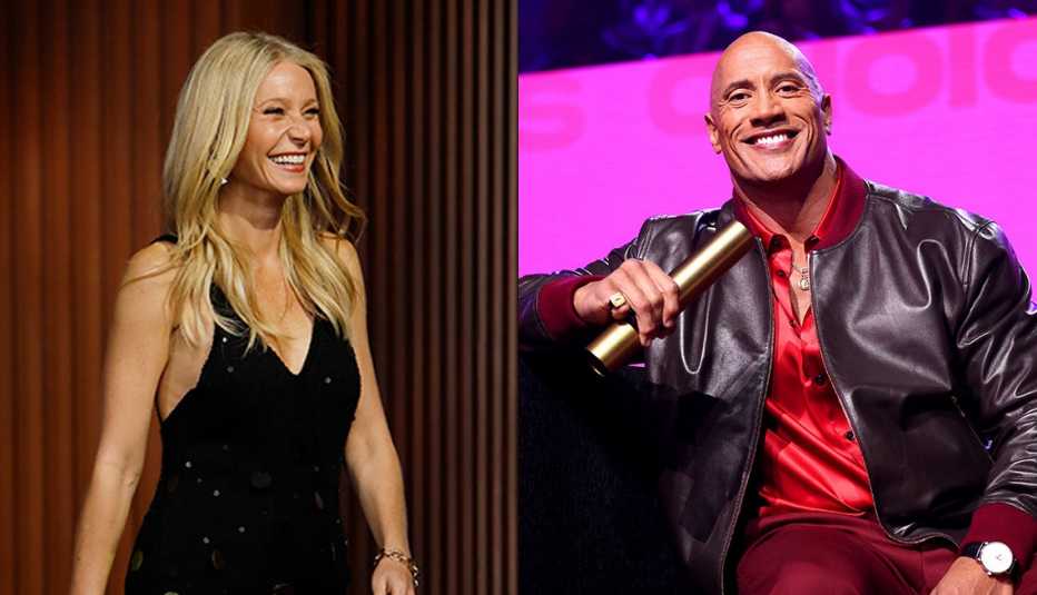 Side by side images of Gwyneth Paltrow and Dwayne The Rock Johnson