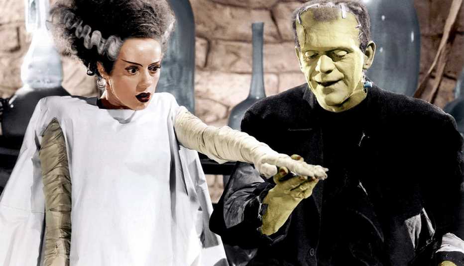 Elsa Lanchester and Boris Karloff star in 'Bride of Frankenstein' movie.