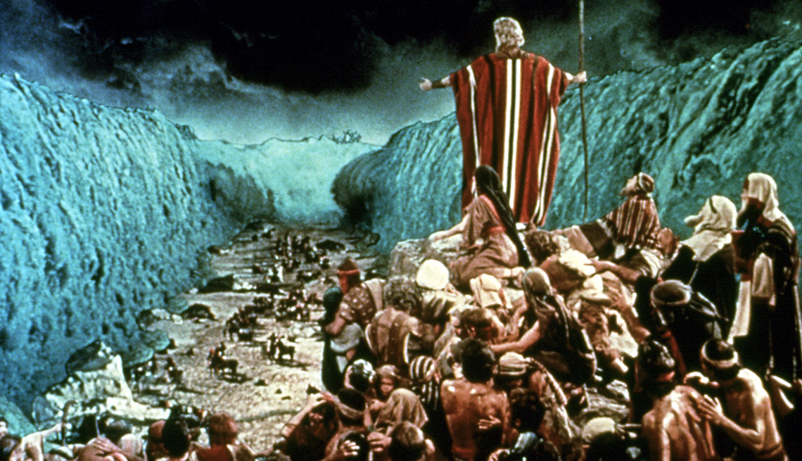 Charlton Heston, parting the Red Sea, in 'Ten Commandments' one of the best bible movies